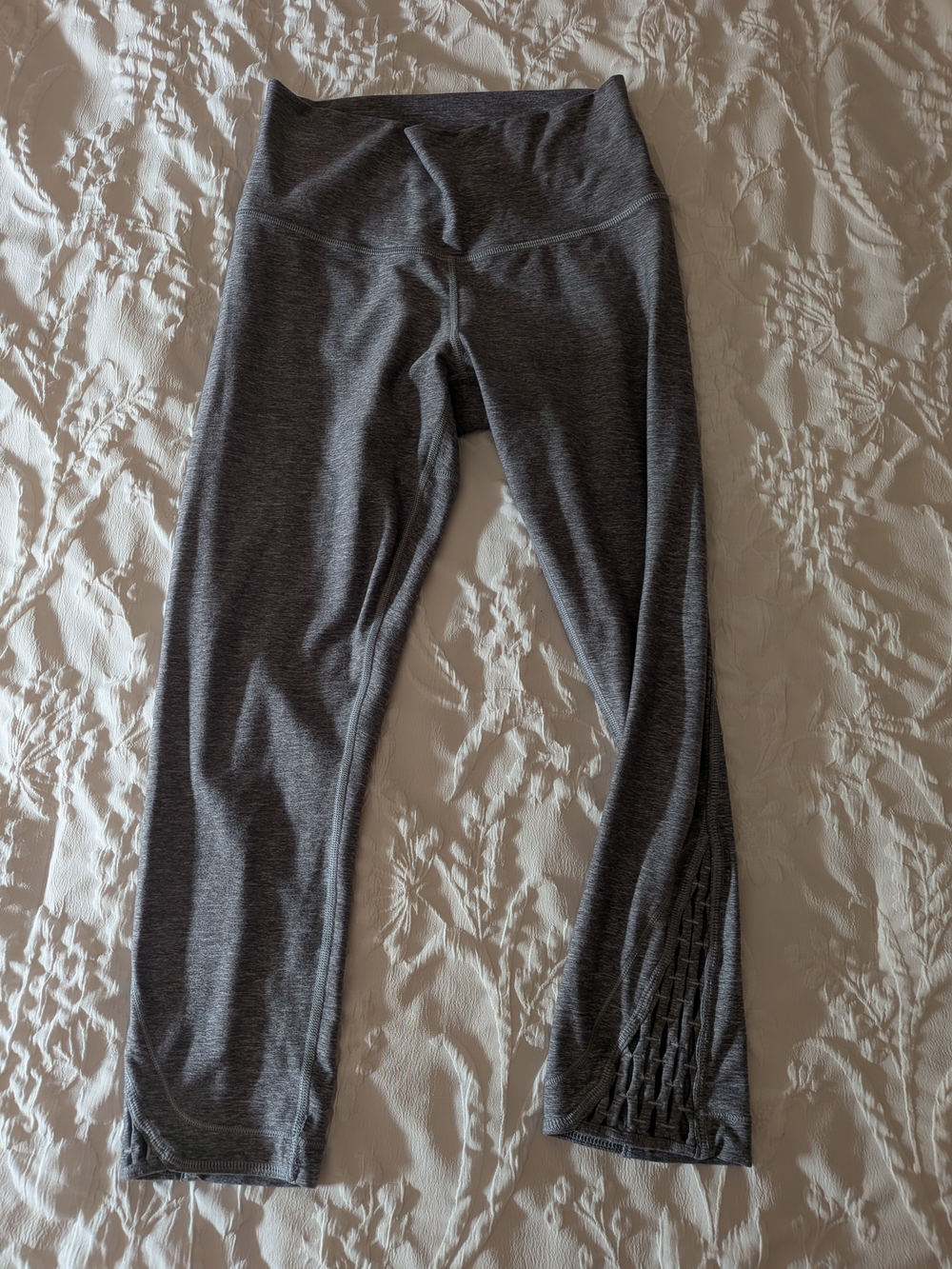 Lululemon Gray Active Capri Leggings with Lattice Detail